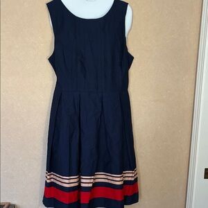 Jason Wu Navy Dress with Red and Tan Stripes and pockets